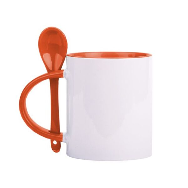 TAZA DE CERÁMICA CON CUCHARA INTERIOR Y OREJA NARANJA 11 OZ